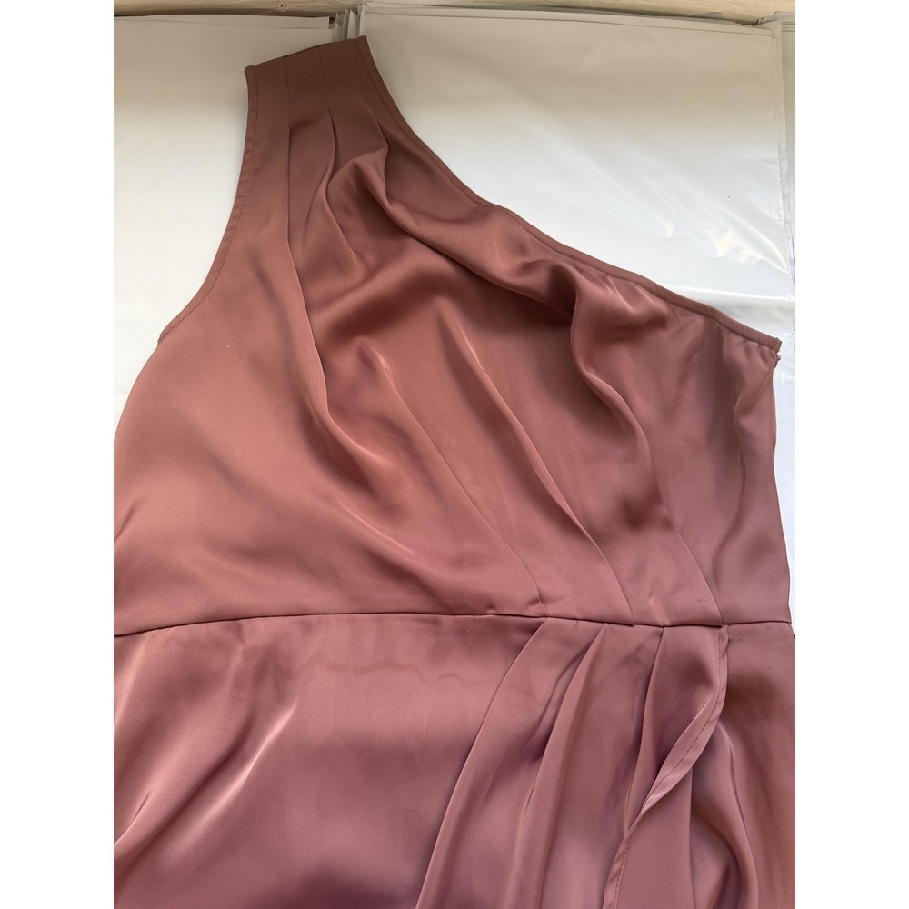 PRETTYGARDEN Dress Womens Large Pink Satin One Shoulder Ruched Midi Formal Party